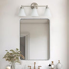 LOUSACE 3 Light Bathroom Vanity Light Vintage Brushed Nickel Bathroom Lighting Fixtures Over Mirror, Traditional Wall Sconce Lighting with Opal Glass Shade, Nickel Vanity Lighting Fixture