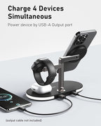 VBA 4 in 1 Wireless Charging Station for Apple MagSafe Charger,Fast Charging Magnetic Wireless Charger Stand with Night Light for iPhone 17 Air 16 15 14 13 12 Series,Apple Watch,AirPods Pro (Black)