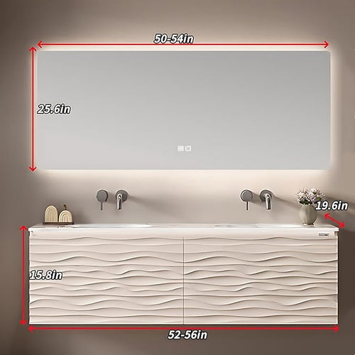 52IN Bathroom Vanity - Smart Defogging Mirror Cabinet | Waterproofing Technology & Wave Shaped Door Panel, Floating Bathroom Vanities with Large Storage Space (Mirror)