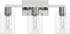SOPEAS 3-Light Vanity Lights,Brushed Nickel Vanity Light,with Clear Glass Shade for Bathroom Light Fixtures, Bathroom Light Fixtures Over Mirror