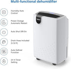 Yaufey 2500 Sq. Ft Dehumidifier for Home and Basements with Auto or Manual Drainage, 0.48 Gallon Water Tank Capacity -Low Noise and 24 Hr Timer