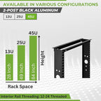 NavePoint 45U 2 Post Open Frame Server Rack for 19 Inch Equipment, AV, Networking, Data & IT Devices, 2-Post Rack 45U 881lbs Weight Capacity, Black