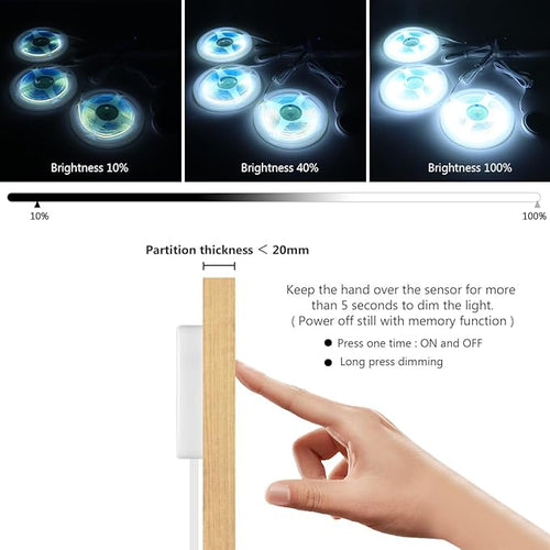 12V COB LED Strip Lights Kit,3.3Ft 6-in-1 Self-Adhesive LED Under Cabinet Lighting with 36W Adapter Dimmable Touch Switch for Acoustic Panel, Display Cabinets, Wardrobes,Cabinets, Showcase Lighting