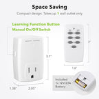 BN-LINK Mini Wireless Remote Control Outlet Switch Power Plug in for Household Appliances, Wireless Remote Light Switch, LED Light Bulbs, White (1 Remote + 3 Outlet) 1250W/10A