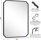 36 x 48 Inch Black Bathroom Vanity Mirror for Wall with Non-Rusting Metal Frame Large Rounded Rectangle Mirror for Over Sink (Horizontal/Vertical)