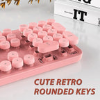 Kootop Wireless Keyboard, Cute Colorful 104 Keys Typewriter Retro Round Keycaps Keyboard for PC Laptop,Desktop,Windows, Home and Office Keyboards (Pink)