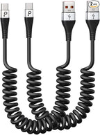 USB Type C Cable Fast Charging, 2Pack 5ft Coiled USB A to USB C Charge Cable for Car Android Auto Charging Cord Compatible with iPhone 17/16/15/Plus/Pro/Samsung Galaxy S20 S10 and More USB C Devices