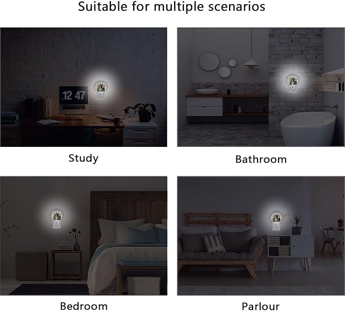 Pigsaly Led Night Light Watercolor Rabbit Strawberries Night Light Plug in Wall Lamp Smart Dusk to Dawn Sensor Nightlight Led Lamp Energy Saving Lights Gift for Kids Room Bedroom Bathroom Hallway