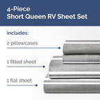 RV Short Queen Sheet Set 60 X 75 - 4 Piece RV Short Queen Bed Sheets - Soft, Breathable & Cooling - Designed for Bunks, Trailers & Campers - Fits 8” to 12" Mattress - Luxury Bedding - Grey Stripes 3