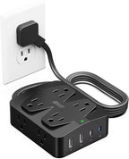 35W Fast Charging Power Strip, SUPERDANNY 6ft Flat Plug Extension Cord (13A/1625W) with 8 Wide Outlets & 4 USB Ports, Wall Mountable, 1050J Surge Protector Charging Station for Home Office Dorm