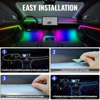 Ambient Lighting Car Led Lights Interior,43.3’’ USB Powered Acrylic Neon Flexible Strip Fiber Optic LED Ambient Lighting Kits with Remote APP, RGB Music Lights Sync for Inside car Decorations
