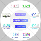 XUANZIT LED Digital Wall Clock with RGB Display, Mirror/White Surface, Big Digits, Auto-Brightness, Electric Wall Clock for Living Room, Bedroom, Kitchen, Office