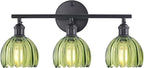 Shenmoyl Bathroom Light Fixtures, 3-Light Black Vanity Wall Light Over Mirror with Green Tulip Glass Shade for Bedroom Living Room (Bulb Not Included)