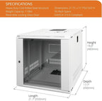 Tecmojo 9U Wall Mount Rack Network Cabinet for 19" IT Equipment,with Lockable Glass Door and Side Panels,Cooling Fan,17.7inch Depth,White,Computer/Electronics Equipment Data Rack