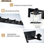 WINSHEN 4-Light Bathroom Vanity Light Fixture, Modern Black Wall Lighting Over Mirror with Rectangular Clear Glass, E26 Bulb Base