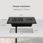 20W Recessed Power Strip USB C Fast Charge Desk Power Outlet Type C Flush Mounted Extension Power Plug for Conference Countertop Desktop Drawer Sofa ETL Listed (Black)