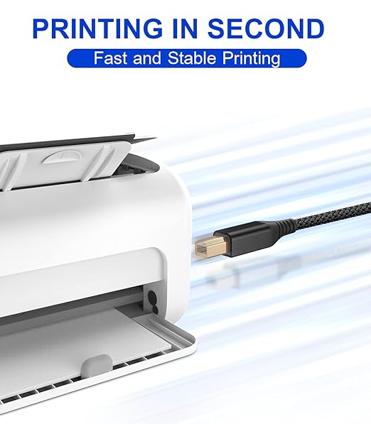 sweguard USB Printer Cable 6.6ft, Printer Cord USB 2.0 Type A Male to B Male Cable Scanner Cord High Speed Compatible with HP, Canon, Dell, Epson, Lexmark, Xerox, Samsung and More - Black