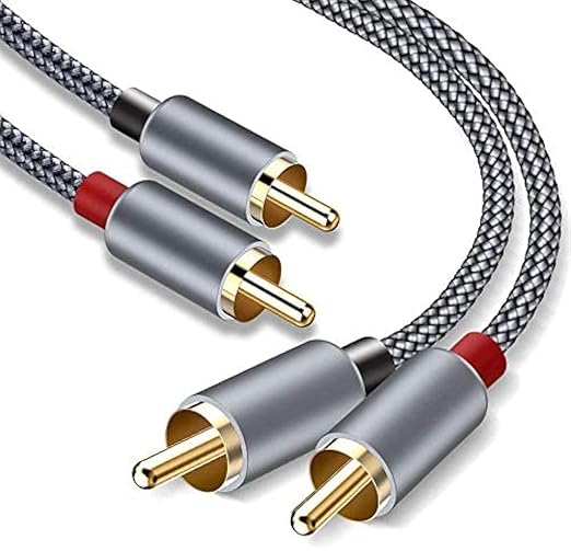 Goalfish RCA Cable, 10FT RCA Male to Male Audio Stereo Subwoofer Cable [2Pack, Hi-Fi Sound] Nylon-Braided Auxiliary Audio Cord for Home Theater, HDTV, Amplifier, Hi-Fi Systems,Speakers (Grey)