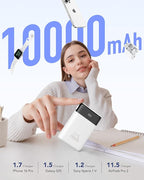 VEGER Portable Charger with Built in Cable, 10000mAh 22.5W Fast Charging USB C Battery Pack, 4 Outputs 3 Inputs Power Bank for iPhone 16/15/14/13 Series, iPad, Samsung, Android, Tablet, White(1 Pack)