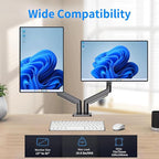 Dual Monitor Stand for 13 to 32 inch Screens, Gas Spring Monitor Arm with Swivel, Tilt, Rotation, Height Adjustable, Desk Mount with C-Clamp and Grommet Base, Each Arm Holds 4.4 to 19.8lbs Screen