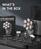 MALEGEBAZ Head Shaver for Bald Men：IPX8 Waterproof 7D Magnetic Electric Head Shaver with LED Display, USB-C Fast Charge, Travel Lock & 5 Attachments, Valentines Day Gifts for him,Black