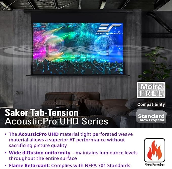 Saker Tab-Tension AcousticProUHD, Acoustically Sound Transparent Motorized Projector Screen Movie Cinema Gaming, SKT135UH2-E12-AUHD