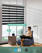 Yoolax Motorized Zebra Blinds Compatible with Alexa, Smart Dual Layer Shades with Privacy Light Control, Electric Horizontal Window Blind Customized Size for Home Office (70% Shading - Wool Black)