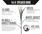 Voltive 14/4 Speaker Wire, in-Wall CL3 & Direct Burial, White, 100ft - 14AWG, 4 Conductors, Stranded Oxygen-Free Copper, UL Listed - V-1209-2