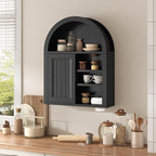 Arched Bathroom Wall Cabinet, 23.6 x 30.3'' Over The Toilet Cabinet With Sliding Barn Door, Adjustable Shelf, Wall Mounted Cabinets for Bathroom Laundry Room Kitchen (Black,Sliding Door, 30IN)