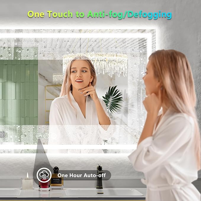 YEELAIT 80x40 Inch RGB LED Bathroom Mirror Front Light and RGB Backlit Lighted Vanity Mirror for Bathroom Wall Mounted Dimmable Anti Fog Memory Shatter-Proof IP54 Waterproof Horizontal/Vertical