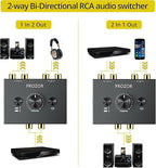PROZOR RCA Stereo Audio Switcher - 2 in 1 Out R/L Stereo Audio Switch, 1 in 2 Out Stereo Audio Splitter with Mute Button and No External Power Required