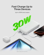 Belkin Portable Charger, Power Bank with Integrated Cable 20000 mAh 30W - Fast Charging USB C Power Delivery - iPhone 17, Air, Pro, Pro Max, iPad, AirPods, Apple Watch, Galaxy S25, & More - White