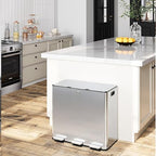 Garvee Trash Can, 15.9 gal Triple Compartments (3X20 L) Stainless Steel Kitchen Trash Can for Recycling, 5+5+5 gal Plastic Inner Buckets, Quiet Close, Brushed, Airtight, Silver