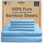 Bambaw 100% Viscose Derived from Bamboo Sheets King Size – 6pcs King Cooling Sheet Set, Luxury Sheets King Size Deep Pocket, Fits Up to 16'' Mattresses, Super Soft (Dream Blue)