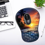 YIWEI Ergonomic Mouse Pad with Wrist Rest - Comfortable Office Mousepad with Memory Foam Wrist Support for Carpal Tunnel Relief, Mouse Pads with Non-Slip Base for Gaming and Home (Sunset Beach)