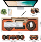 Ergonomic Keyboard Wrist Rest & Mouse Pad Wrist Rest Set, Large XXL Gaming Desk Mat 31.5"x 11.8" with Non-Slip Base, Memory Foam, Easy Typing Pain Relief for Home & Office, Retro Tape Recorder