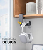Coolpow Gaming Headphone Stand for Desk【360°Rotating】PC Headset Holder for Desk Hook Mount, Headset Stand Holder Clip Under Desk Headphone Hanger for Airpods Max, HyperX, Sennheiser All Headphone Size