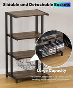 Ardier Media Stand with Detachable Baskets, 4-Tier AV Media Stand Corner Shelf for DVD Players/Cable Boxes/Games Consoles, Audio Storage Rack for Living Room, Gaming Room, Music Studio, Black