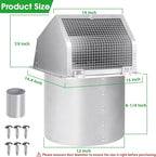 12 Inch Hooded Wall Vent with Screen and Damper, Outdoor Wall Exhaust Vent Cover Cap for Duct Dryer Range Hood Exterior Heating Cooling Ventilation and Outside Air Exhaust, Galvanized Steel, White