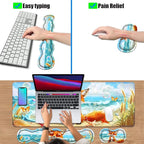 4 in 1 Ergonomic Keyboard Wrist Rest & Mouse Pad Wrist Rest Set, Large XXL Gaming Desk Mat 31.5"x 11.8" with Non-Slip Base, Memory Foam for Home Office Study Gaming, Fox