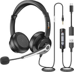 Wantek USB & 3.5mm Headset with Mic for PC/Laptop,Wired Headset with Noise-Cancelling Microphone & Audio Controls Perfect for Home Office Online Class Skype Zoom Call Center Webinar,All Day Comfort