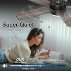 POCHFAN 42 inch Black Ceiling Fans with Lights and Remote Control, LED Ceiling Fan Dimmable 3 CCT 6-Speed, Noiseless Modern Ceiling Fan for Bedroom, Living Room, Dining Room, ETL Listed