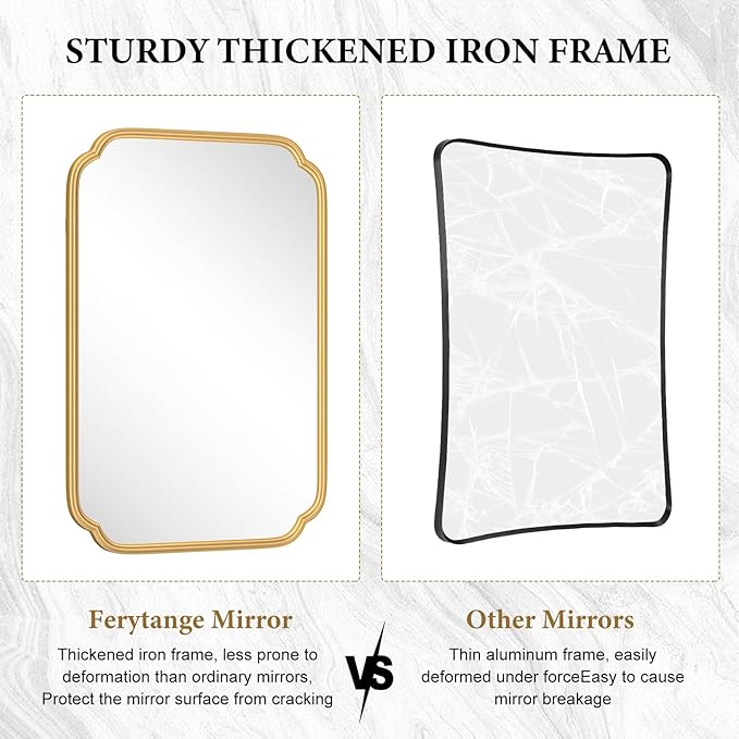 Gold Bathroom Vanity Mirror for Wall 24" x 36" Modern Rounded Rectangle Mirror with Metal Framed Mirrors for Over Sink Wall Decorative (Horizontal/Vertical)