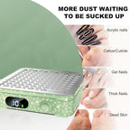 Nail Dust Collector | 1000PA Dust Collector Nail Tech | 10 Speed Levels | Low Noise & Strong Suction | Reusable Filter, 10 Pads + Nail Dust Brush | for Acrylic Nails, Salon & Home -Grass Green Diamond
