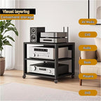 Dernoing 3 Tier Audio Rack Tower, CD Record Player Stereo Receiver AV Equipment Cabinet Display Rack, Weight Capacity 661 lbs, with Adjustable Wooden Shelves for Home (3 Tier Black)