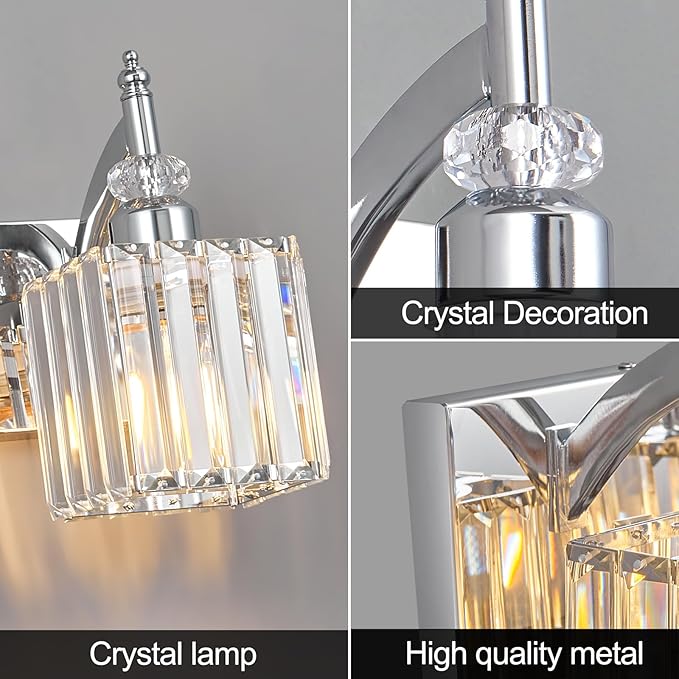 BBLLWJ Modern Bathroom Vanity Light 3-Light Chrome Crystal Light Fixtures Over Mirror for Bathroom Wall Sconce
