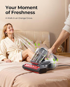 JIGOO J300 Pro Matture Vacuum Cleaner with 14Kpa 550W Powerful Suction, Infrared, UV & Heating Tech for Deep Cleaning, Anti-Allergen Bed Vacuum with Dust Sensor & Plant Fragrance for Bed, Sofa, Crib.