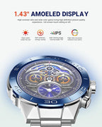 SOUYIE Smart Watch for Men,1.43''AMOLED Screen with 24 Hours Healthy Monitor, 100+ Sports Modes Fitness Tracker Watch, High-Capacity Battery Pedometer Calorie Smartwatch Compatible Android iOS