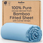 Bambaw 100% Viscose Derived from Bamboo Fitted Sheet Only, Cooling Fitted Sheet with Elastic Corner Straps, 15’’ Deep Pocket Full Size Fitted Sheets Only, Soft Full Bottom Sheets Only (Dream Blue)