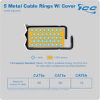 ICC 1U Ring Cable Manager Panel with Cover, Metal, 3" D-Rings, Horizontal Cable Management, Rackmount for 19” Network Racks, Black, Single Pack